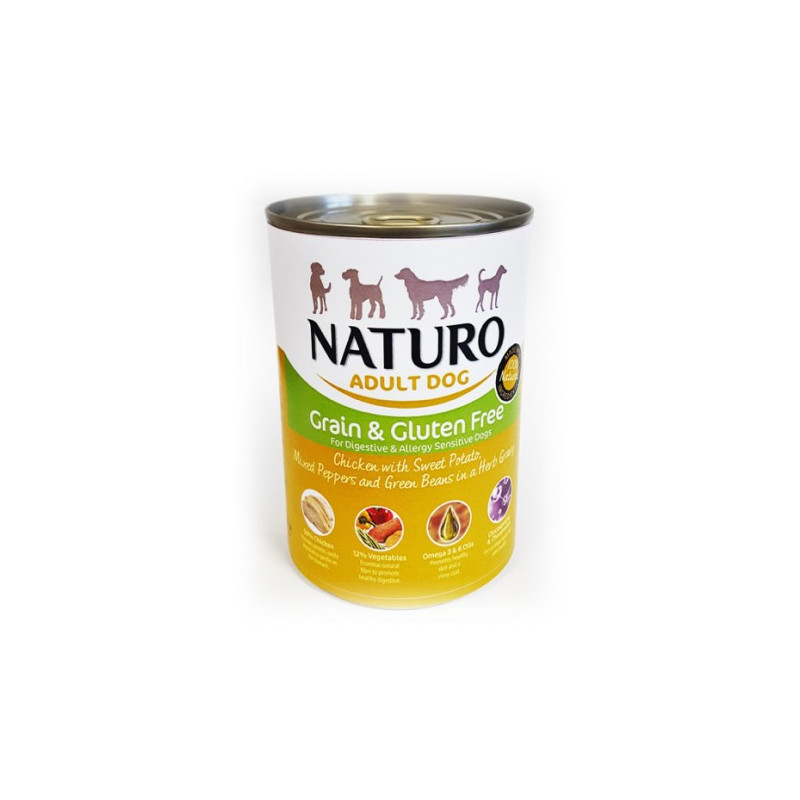 Lata Naturo Grain &amp; Gluten Free Pollo y Vegetales 390 Grs