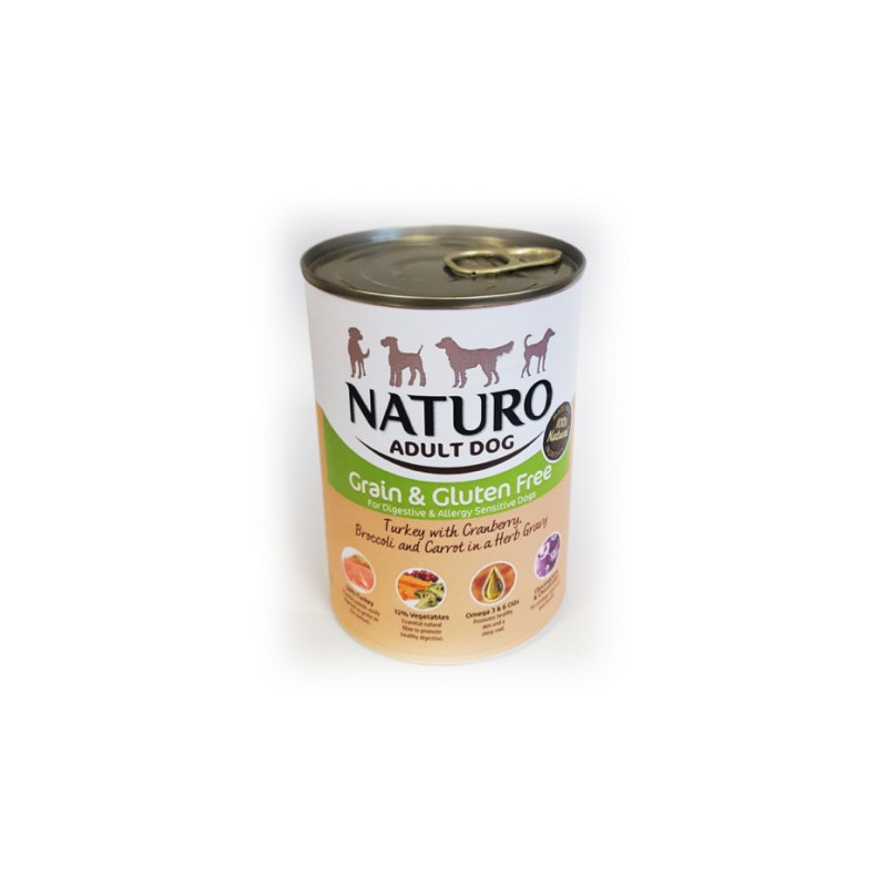 Lata Naturo Grain &amp; Gluten Free Pavo y Vegetales 390 Grs